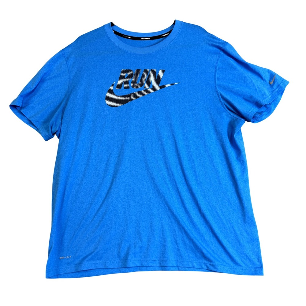 Nike Dri-Fit Run Shirt Mens XL Blue Nike Running Graphic Athletic Tee Top‎